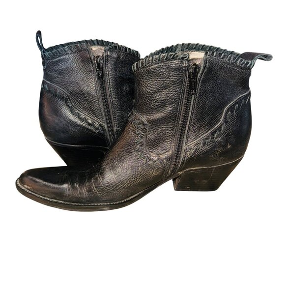 Gianni Bini Black Leather Cowgirl Western Ankle Boots Womens Size 7 Boho Braided - Picture 9 of 12